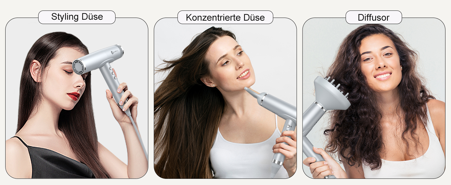 Іонізатор для волосся Slopehill, 110 000 обертів/хв, швидке сушіння, магнітний дифузор, тиха робота, біокераміка, для дому, подорожей, салону (світло-сірий)