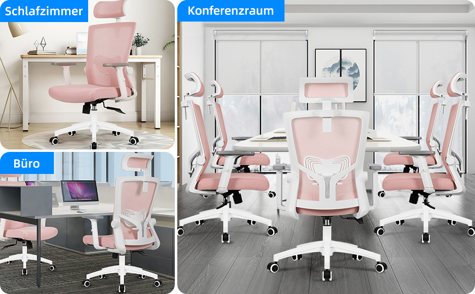 Ергономічне крісло Daccormax для офісу: регульована спинка, підголівник, підлокітники, витривале до 150 кг (Рожевий)