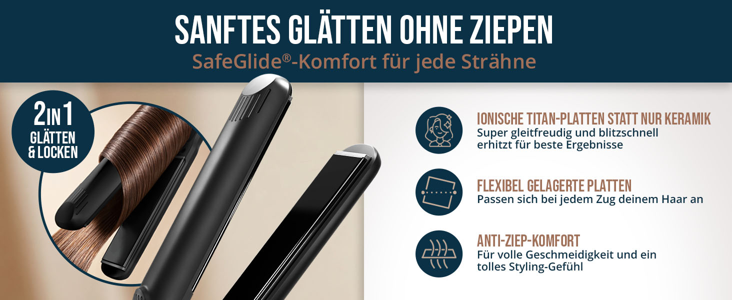 Випрямляч для волосся 2-в-1 SafeGlide Touch з захистом від пересікання та вирвування волосся
