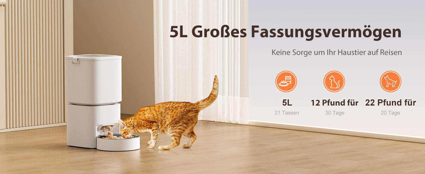 Автоматичний годівник для котів та собак з Wi-Fi, 5л, керування через додаток, 1-10 прийомів їжі на день