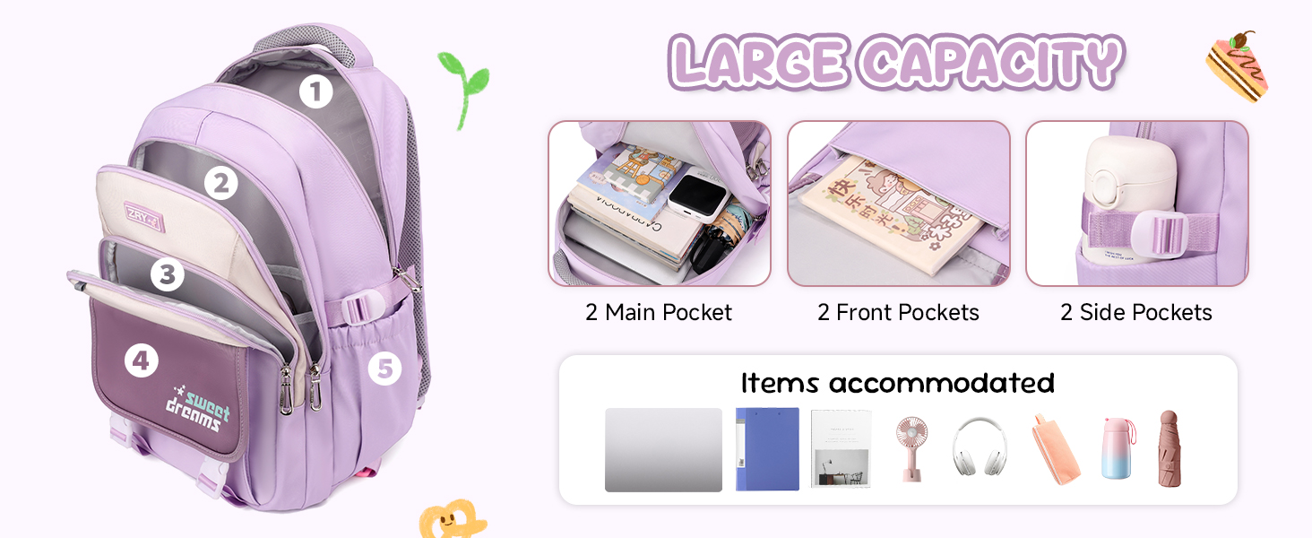 Шкільний рюкзак для дівчаток (3-7 клас), 36L, з сумкою через плече, чорний