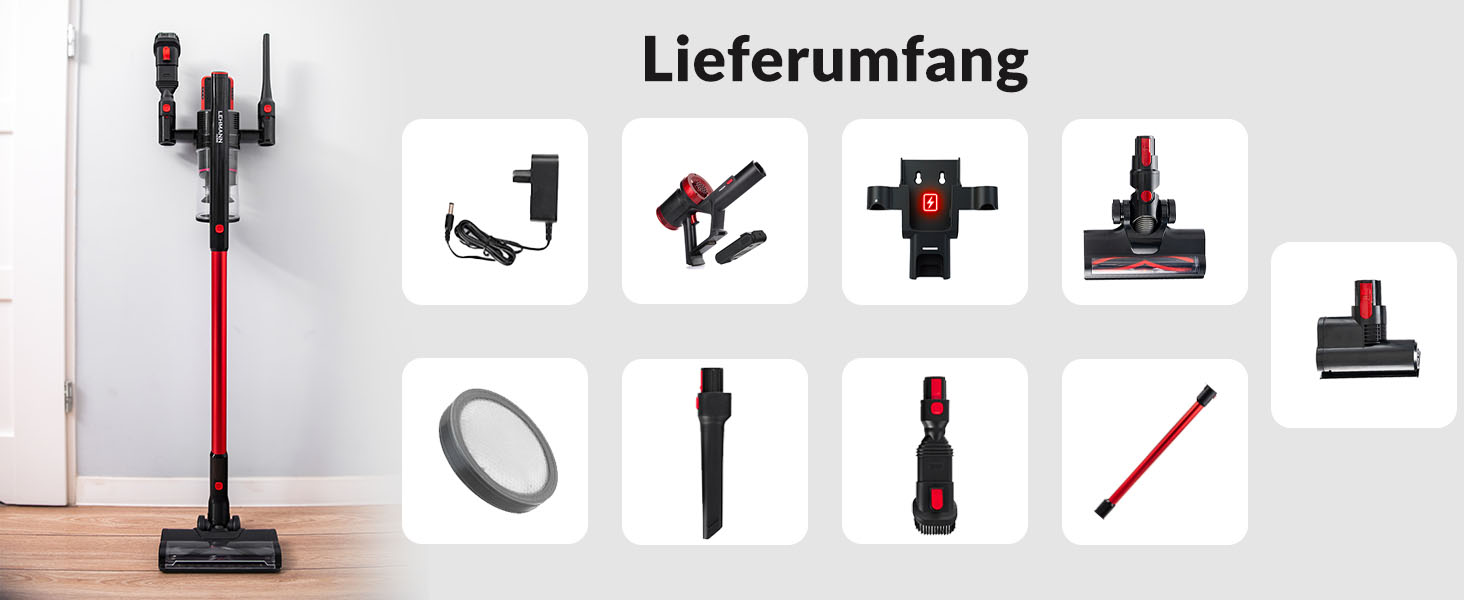 Акумуляторний пилосос LEHMANN 3-в-1: бездротовий, з HEPA-фільтром, LED-щіткою, для прибирання шерсті тварин, килимів та авто. Час роботи: 45 хв, об'єм контейнера: 1,8 л.