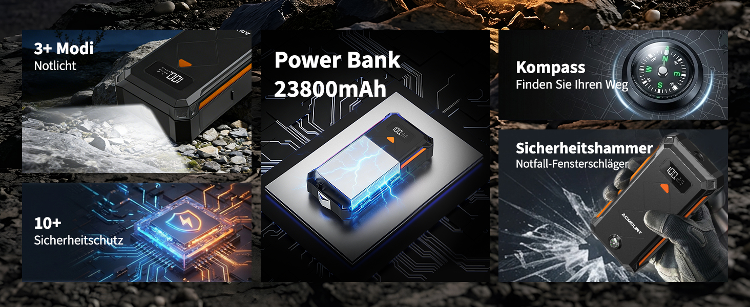 Powerbank для автомобіля Starthilfe 7000A 23800mAh помаранчевий - пусковий пристрій, зарядний пристрій, ліхтарик LED для авто, мото, бензин/дизель