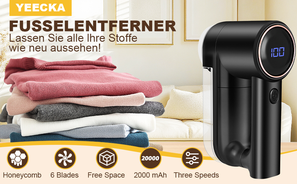 Електричний видалення ворсу Fusselrasierer: 3 режими, 6-клинковий насадка, LCD-дисплей, безпечний, для різних тканин, чорний