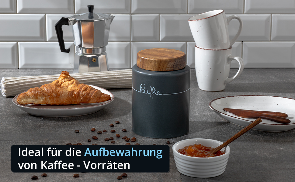 Кришка для кави, бак для кави, керамічна, 1 літр, сірий, з дерев'яним кришками, герметична