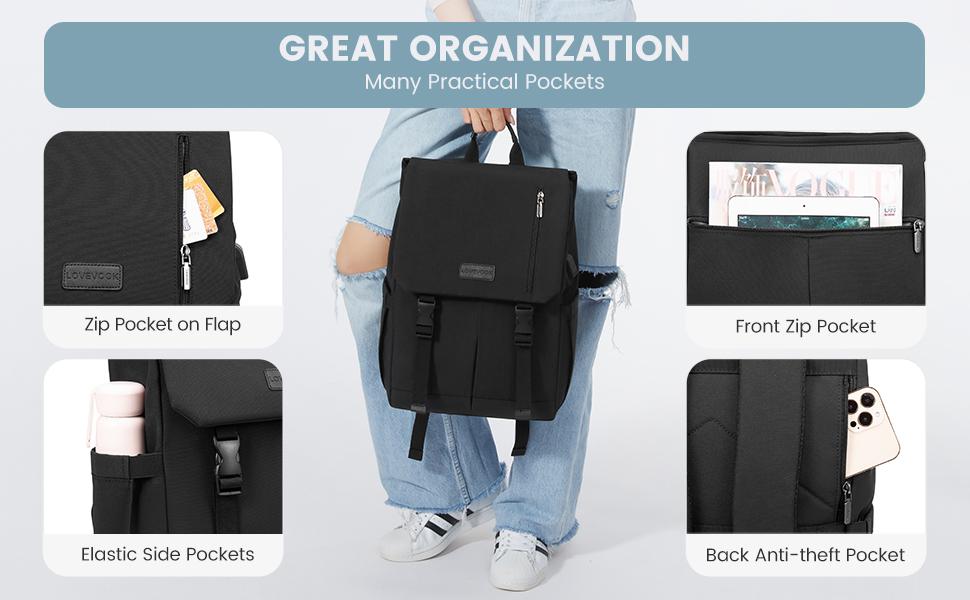 LOVEVOOK Рюкзак для жінок: елегантний, водонепроникний, 15.6