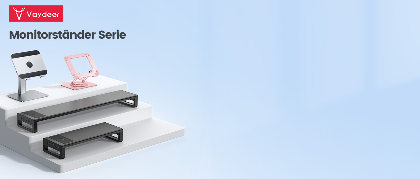 Підставка для 2 моніторів VAYDEER з 4 USB-портами, алюмінієва, для PC та ноутбуків (до 32 дюймів), чорна