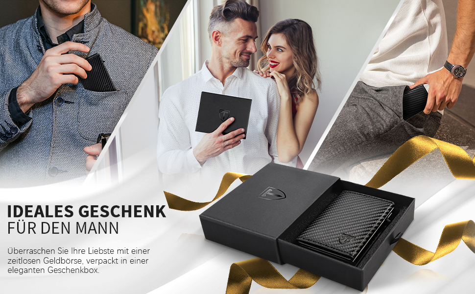 Чоловічий гаманець TENBST - картхолдер ультратонкий з RFID захистом, 10 відділень для карток, вікно для ID, преміум карбон, чорний