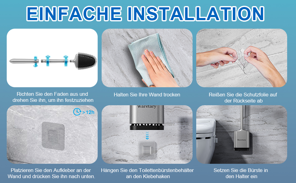 Щітка для унітазу з силікону Waretary з тримачем, нержавіюча сталь, гнучкий наконечник, швидке висихання, для ванної кімнати (срібляста)