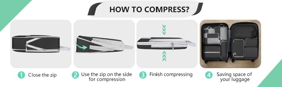 Органайзер для валізи Avmvnvc, набір 10 штук: кубики для пакування одягу, компресійні мішечки, органайзер для подорожей з косметичкою, для рюкзака та валізи, чорний