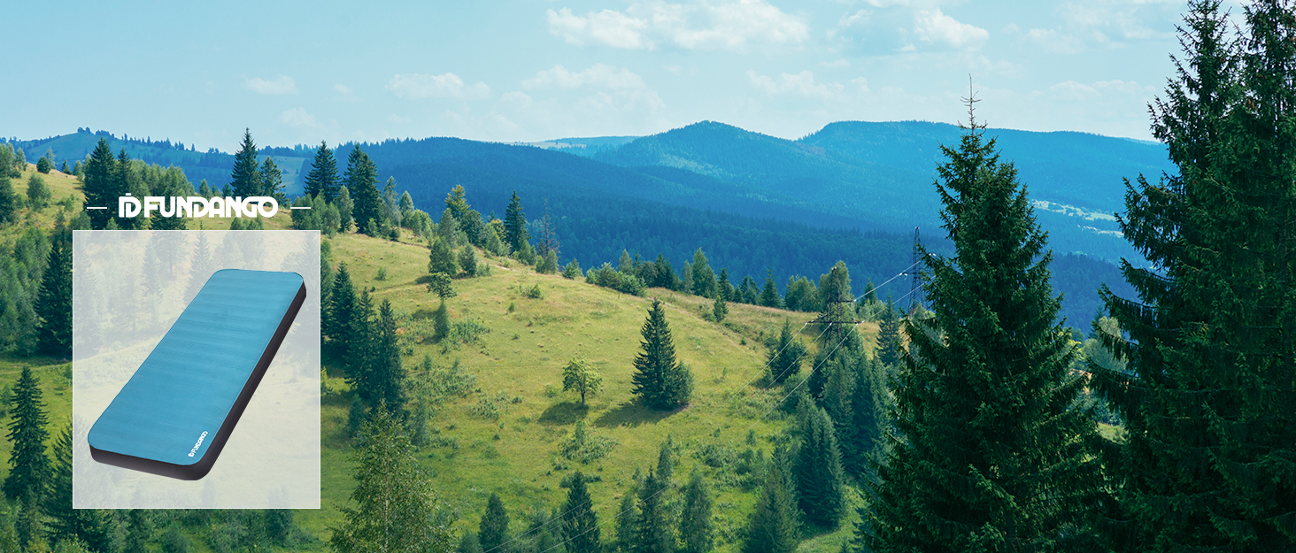 Килимок для кемпінгу Fundango самонадувний, 9.5 R-значення, піна-пам'ять, 10 см товщина, 3D посилення, м'яка оксамитова поверхня, для намету, подорожей на авто (одинарний та подвійний розмір)