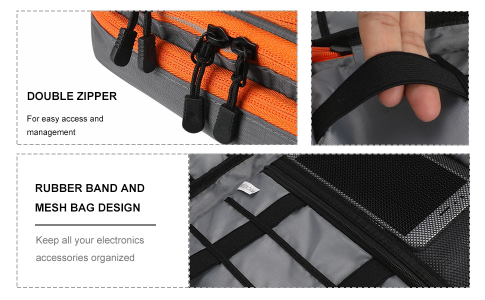 Сумка-органайзер для електроніки Gocokia сірого кольору, 3 відділення, велика місткість