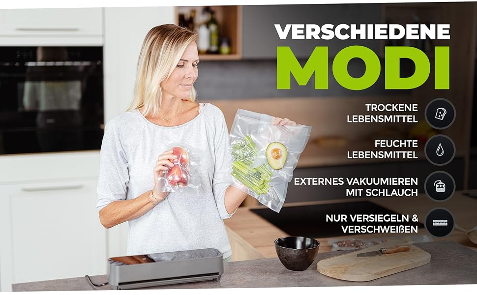 Вакуумний пакувальник SEALWAVE для продуктів харчування: потужний, широкий зварювальний шов, тихий та ефективний, універсальний (для вологих та сухих продуктів), легке очищення, з 10 безкоштовними пакетами