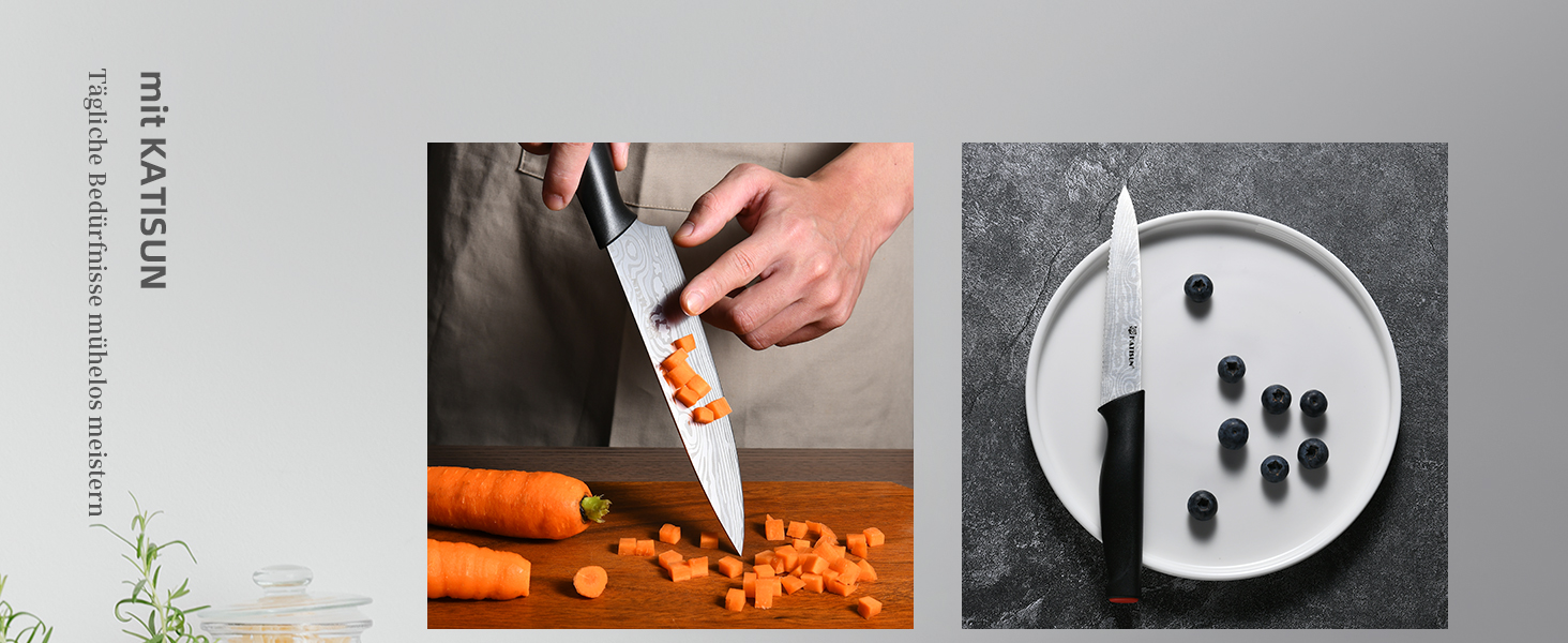 KATISUN 16-Piece Japanese Steel Knife Set with Block - Includes Sharpener, Cutting Board & Kitchen Shears - Dishwasher Safe
