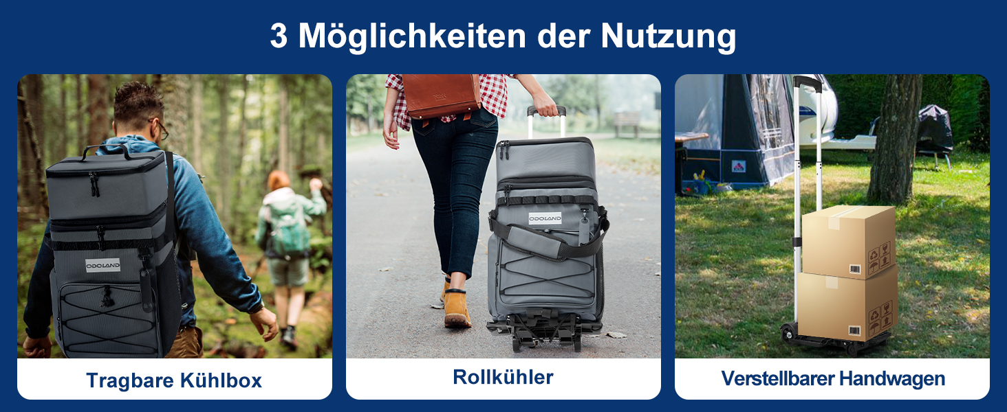 Термосумка Odoland 72 літри з колесами та ручкою – сіра. Ізольована сумка-холодильник для пікніка, пляжу, кемпінгу, подорожей. Витримує 72 банки. Водонепроникна та витікання не допускає.