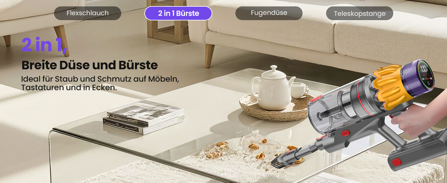 Акумуляторний пилосос SICBCGB 48000Pa/550W/70хв, 2.0L з HD-дисплеєм, антизаплутувальною щіткою, док-станцією, 11-шаровою фільтрацією для шерсті тварин та авто (фіолетовий)