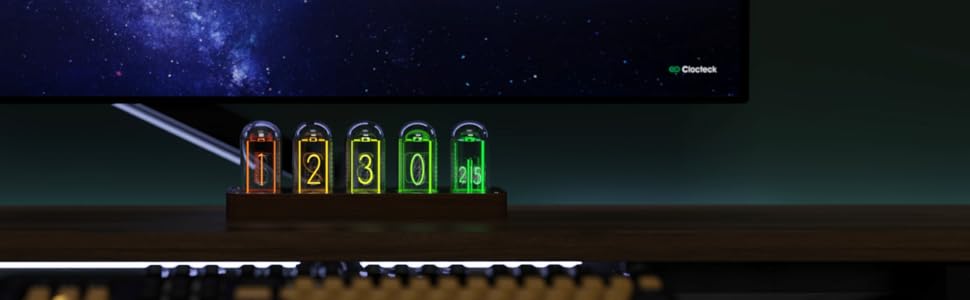 LED-годинник ClocTeck у стилі Nixie, цифровий ретро-годинник з Wi-Fi, будильник, 12/24 год, готовий до використання, подарунок