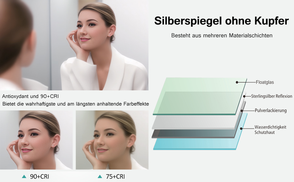 MIQU LED дзеркало для ванної кімнати з підсвічуванням 80x60 см, з розеткою, годинником, сенсорним керуванням, регулюванням яскравості, 3 кольори світла, антизапарник, збільшення, для ванної кімнати, туалету, коридору