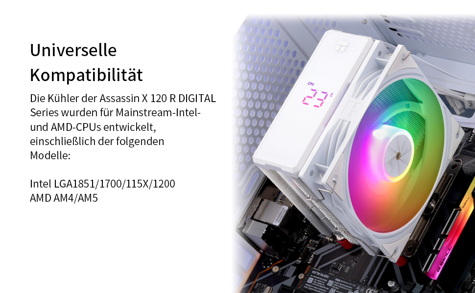 Thermalright Assassin X 120R Digital White - Кулер для CPU з RGB, 120мм, для AM5/LGA1700/1150/1151/1200