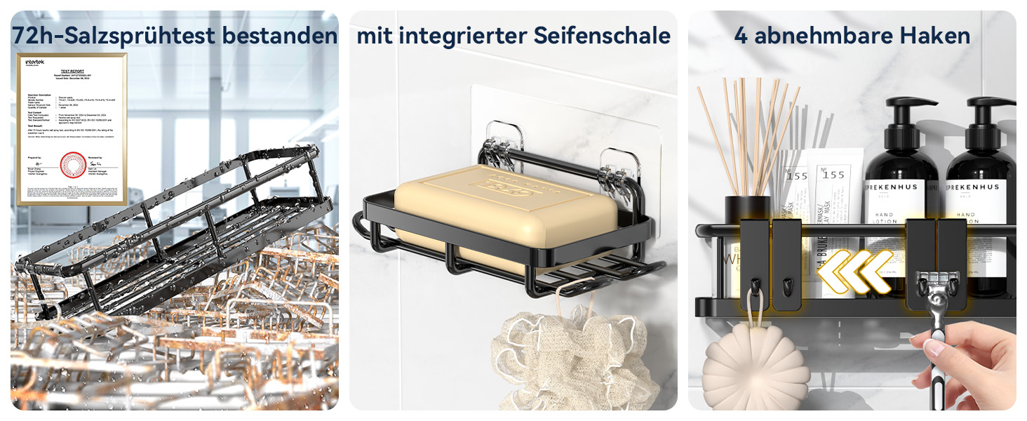 Поличка для душу YASONIC без свердління з мильницею - Органайзер для ванної кімнати з нержавіючої сталі, швидковисихаюча поличка для душу, тримач для шампуню, 3 шт. чорного кольору