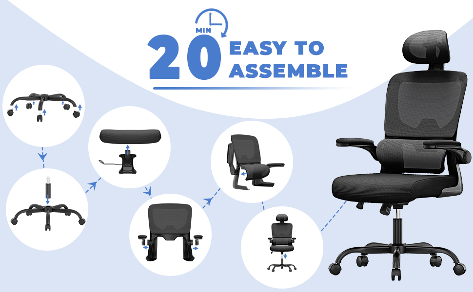 Офісне крісло Naspiro - ергономічне, з регульованою підголовником, підлокітниками та підтримкою попереку, чорне