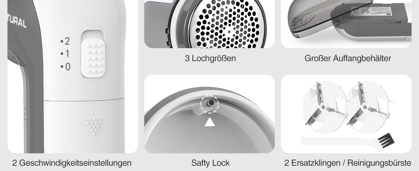 Електричний видальник ворсу Beautural - бездротовий, 3 рівня висоти, 2 швидкості, для різних тканин, сірий