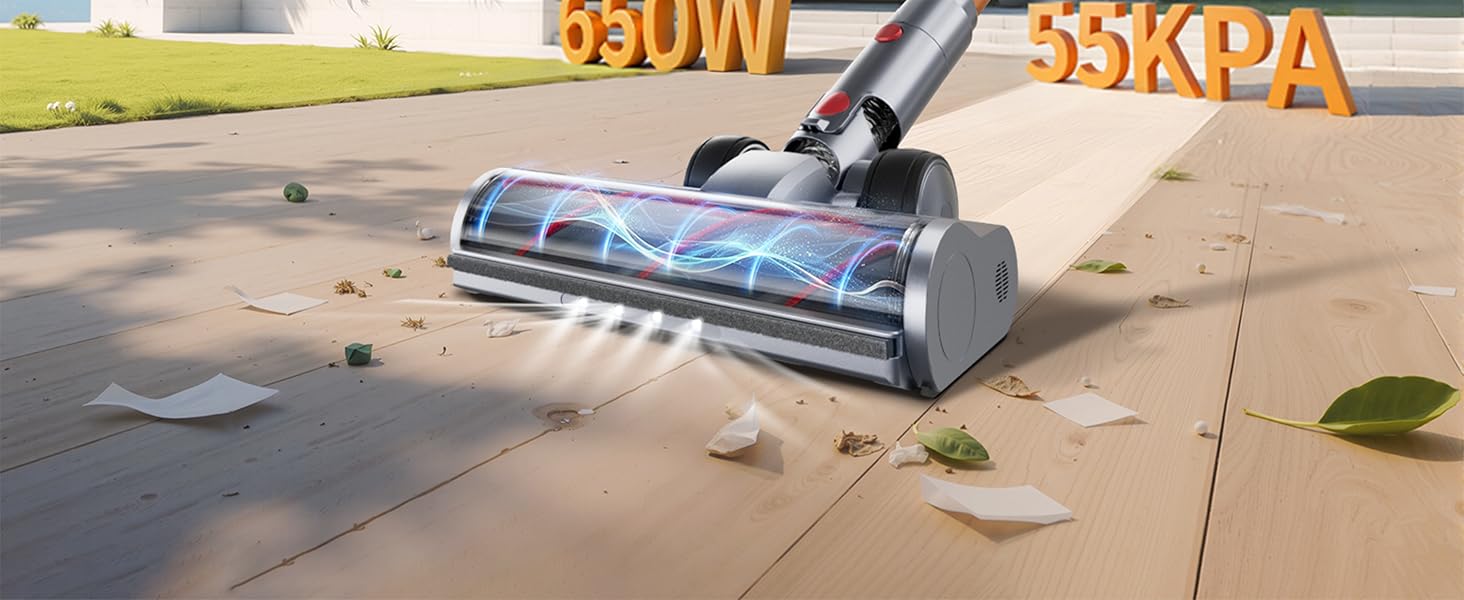 Акумуляторний бездротовий пилосос SunSare 650W, 55000Па, 70 хв роботи, з гнучким шлангом 1м, аромафункцією та настінним кріпленням, для килимів, твердих підлог та шерсті тварин