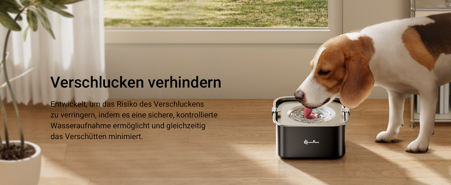 Миска для собак DownyPaws без облизування, 3L, з нержавіючої сталі 304, чорна. Запобігає розбризкуванню, підходить для дому та вулиці, зберігає чистоту.