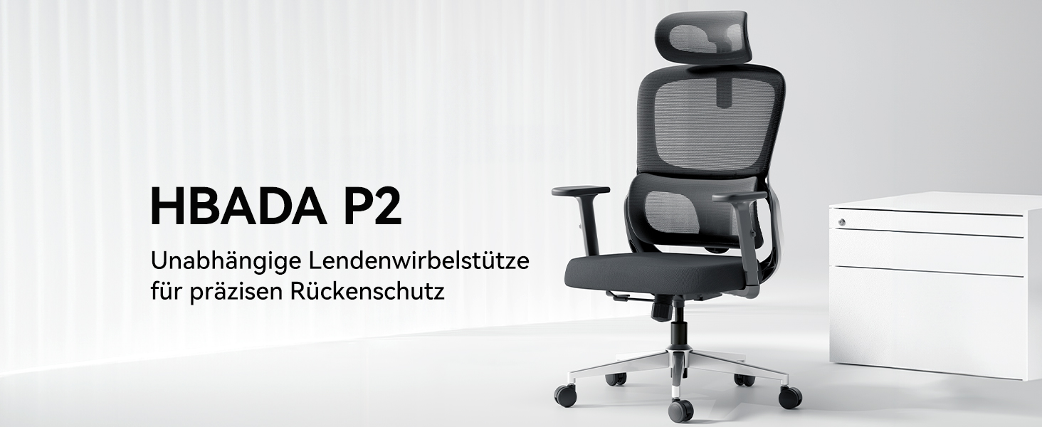 Hbada P2 Air Ergonomic Office Chair with Adjustable Lumbar Support, Height, Footrest, and 2D Headrest - Mesh Computer Chair, Swivel & Tilt Function, Black