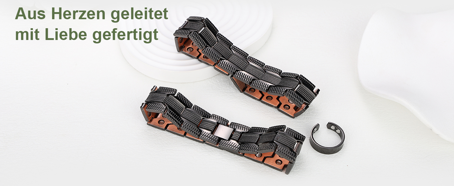 Браслет на зап'ястя MagEnergy для чоловіків з 3 потужними магнітами - Елегантний дизайн, чиста мідь, регульована довжина, чорний браслет-сет