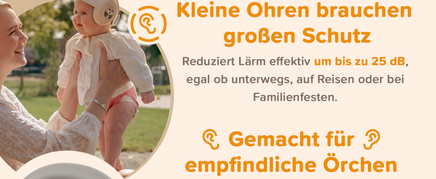 Навушники шумоізоляційні дитячі 3-48 місяців - захист слуху для малюків 25dB, зменшення шуму - м'які дитячі навушники з еластичним та регульованим обручем, бежевий