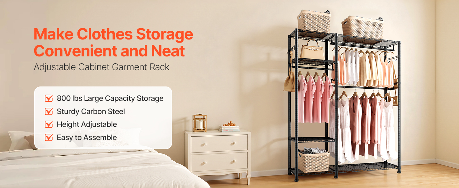 Стійка для одягу VEVOR з 4 перекладинами, 8 гачками та 385,5 кг вантажопідйомністю - для спальні, магазину одягу, прихожої