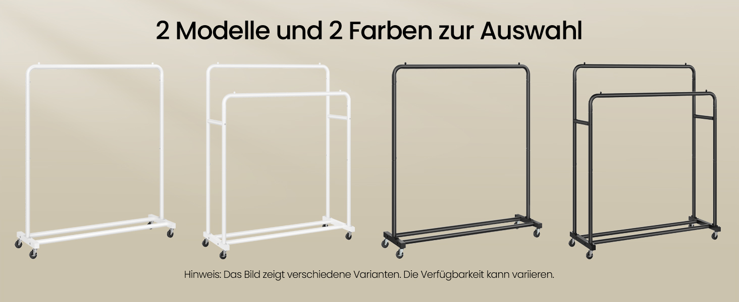 SONGMICS Вішалка для одягу на коліщатках, гардеробний стійка, білий матовий, 2 стійки, до 50 кг, 38 x 110 x 141,5 см, HSR016BH01