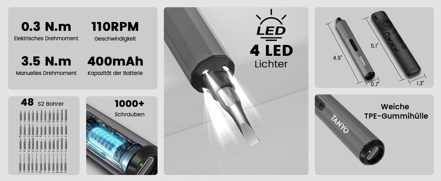 Набір мініатюрної електричної викрутки TANYO 51 в 1 з акумулятором 400mAh, LED-ліхтариком, для ремонту iPhone, ноутбуків, окулярів, годинників (чорний)