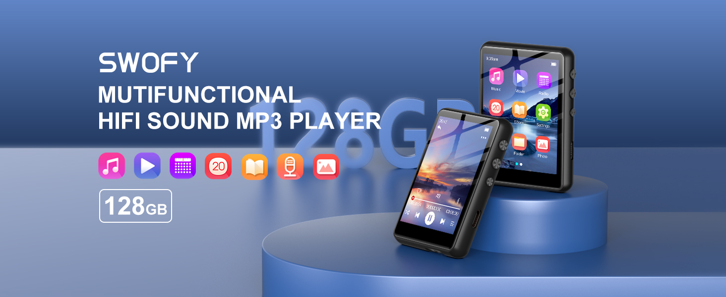 MP3 плеєр SWOFY 128GB Bluetooth 5.3, 2.4