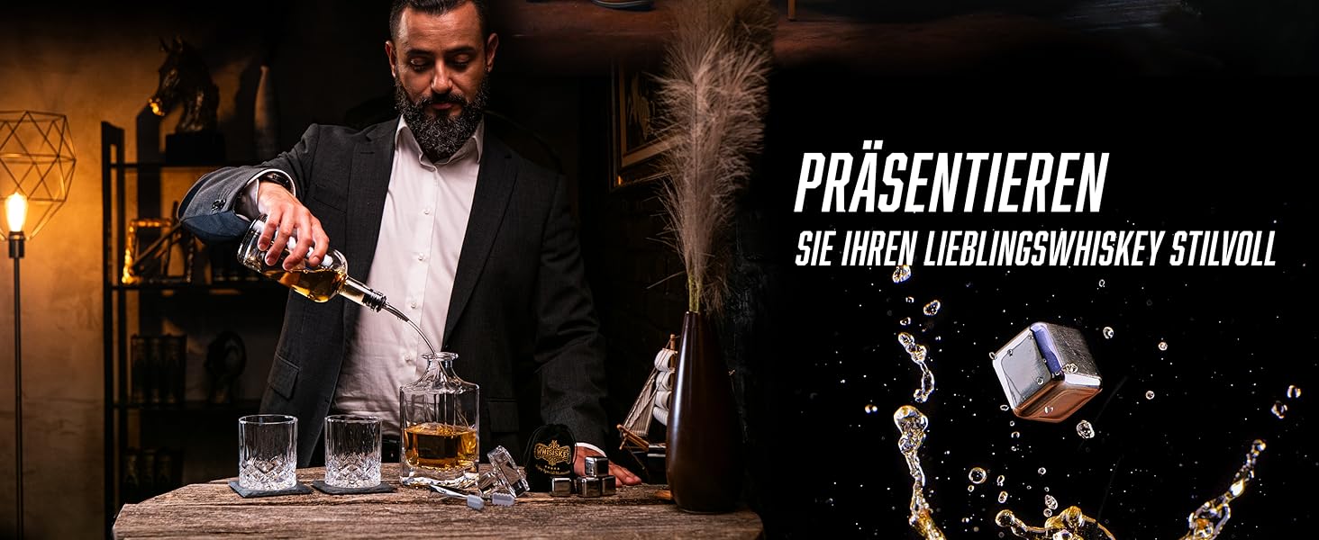 Набір віскі WHISISKEY: карафа, 2 келихи, 4 камені для охолодження - ідеальний подарунок для чоловіка