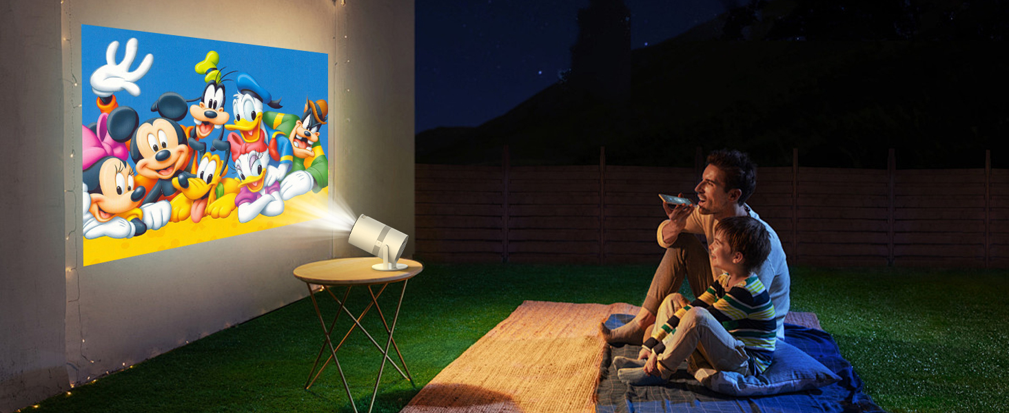 Міні проектор Beamer з автотрапецеїдною корекцією, Android OS, поворот 210°, WiFi 6, Bluetooth, 50% Zoom, Full HD 1080P для дому та на вулицю (сумісний з: смартфоном, Fire TV Stick, ноутбуком, HDMI, USB)