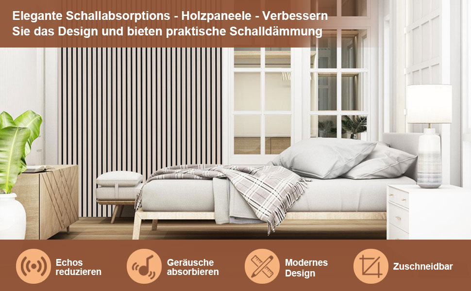 Акустичні настінні панелі з дерева та фетру 120x60 см, звукопоглинаюча обробка стін з шпоном дуба, набір 2 шт (1,44 м²), колір дуб