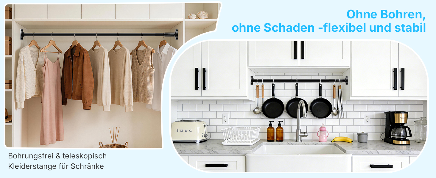 Штанга для карнизи без свердління, 100-230 см, регульована телескопічна штанга для душу, вікна та балкону (діаметр 25 мм, чорний)