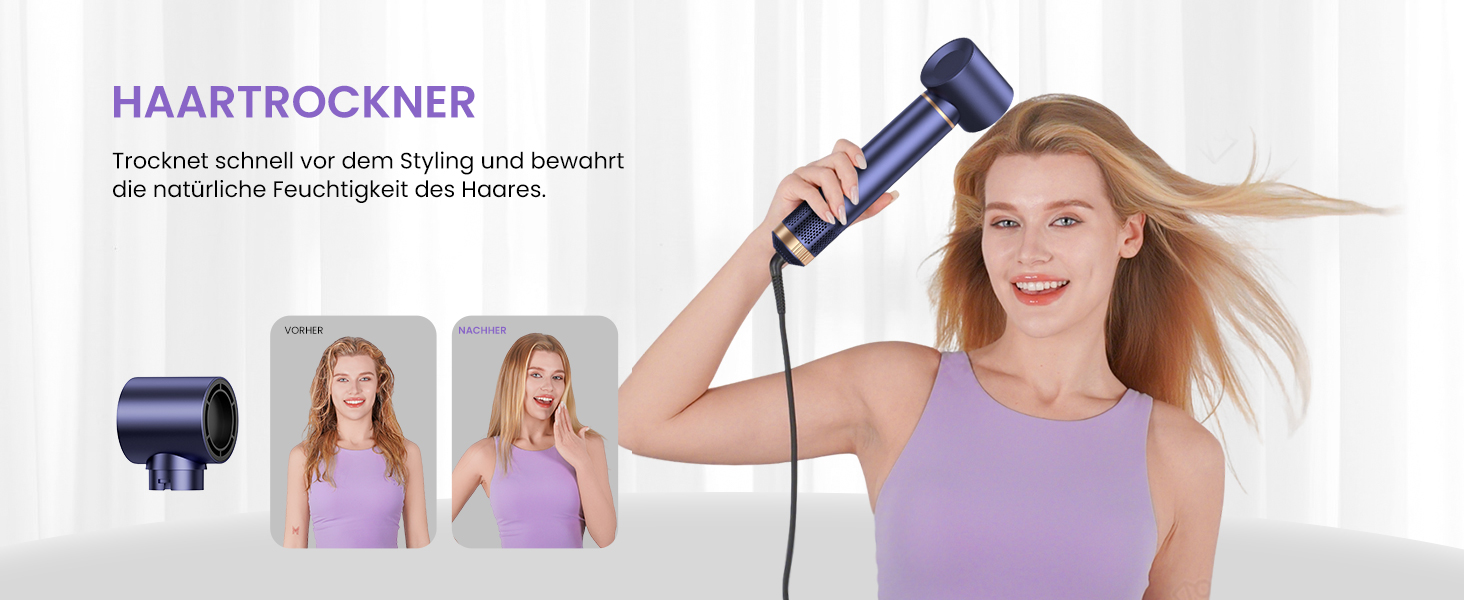 Фен-щітка 5 в 1 Airstyler Pro 1000W з регулюванням напрямку повітря, іонізація, для створення об'єму, локонів та укладання волосся, Blaugold