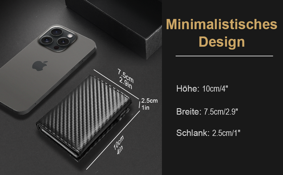 Чоловічий гаманець UNOSEKS з RFID захистом: Slim Wallet з відділом для монет та карткою для ID, на 1-6 карт (алюміній, карбон)