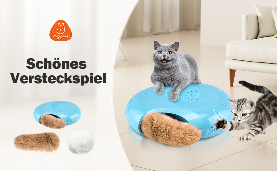 Інтерактивна електрична іграшка для котів Migipaws – плюшева кулька з хвостиком і котячою м'ятою, пищить і рухається хаотично, розумний тізер для кошенят