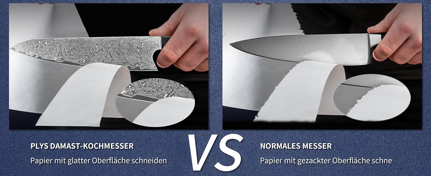 Японський ніж кухарський з дамаської сталі Plys: професійний ніж шеф-кухаря з чорним дерев'яним руків'ям