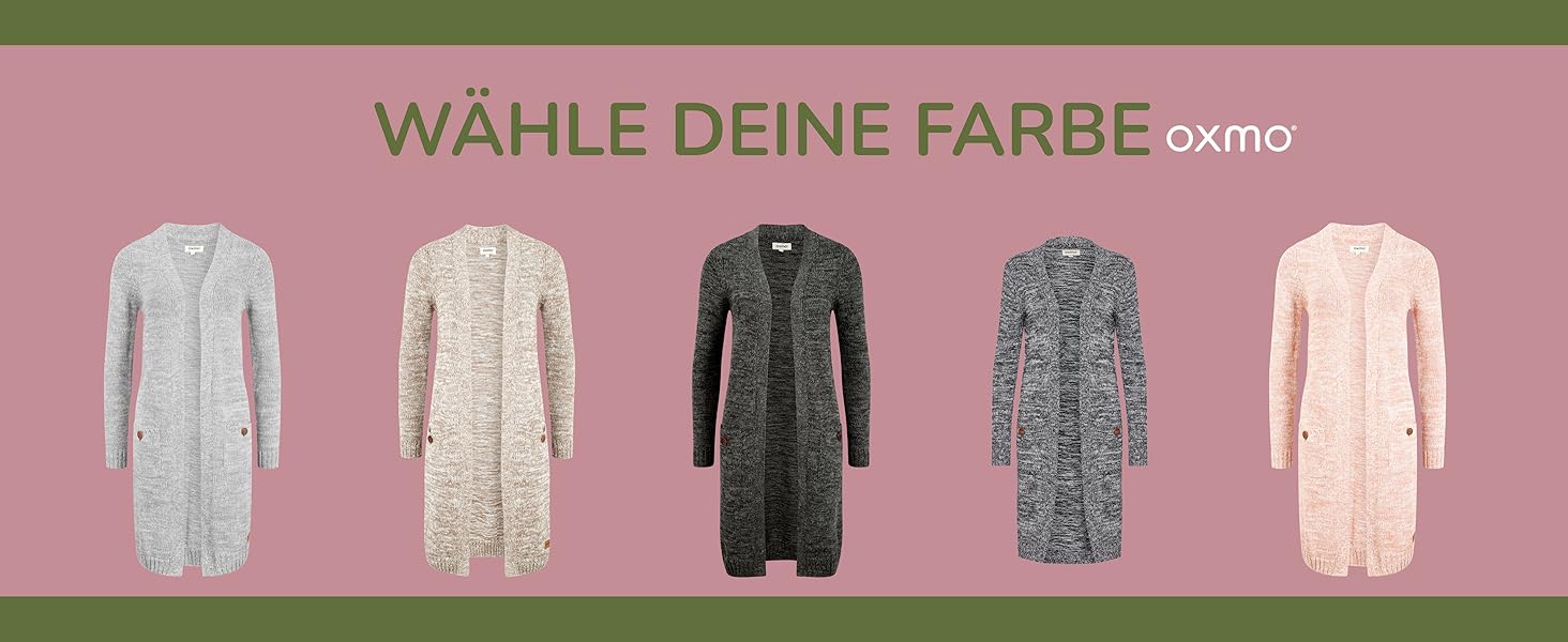 OXMO Cardigan жіночий трикотажний довгий з великою в'язкою, накладні кишені, 100% бавовна, Regular fit, колір Dune