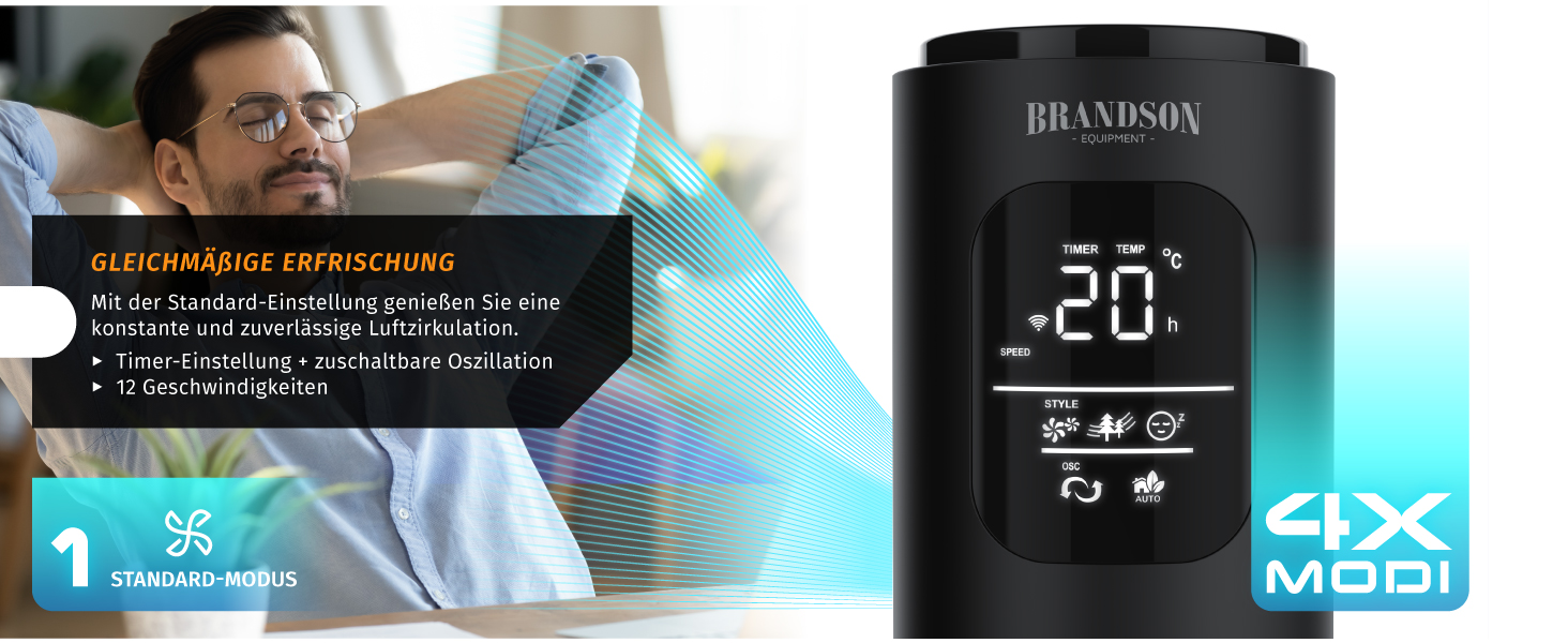 Турбовентилятор Brandson ECO з DC мотором: тихий, Wi-Fi, Smart Home, керування через додаток/Alexa, осциляція, чорний