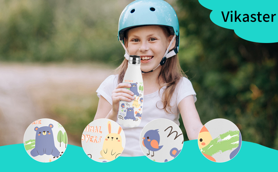 Термос Vikaster 500 мл, термофляга з нержавіючої сталі, без BPA, не протікає, багаторазовий. Ідеально для велосипеда, кемпінгу, йоги, спортзалу, фітнесу, школи, подорожей, активного відпочинку. (350 мл, Темно-синій, Динозавр)