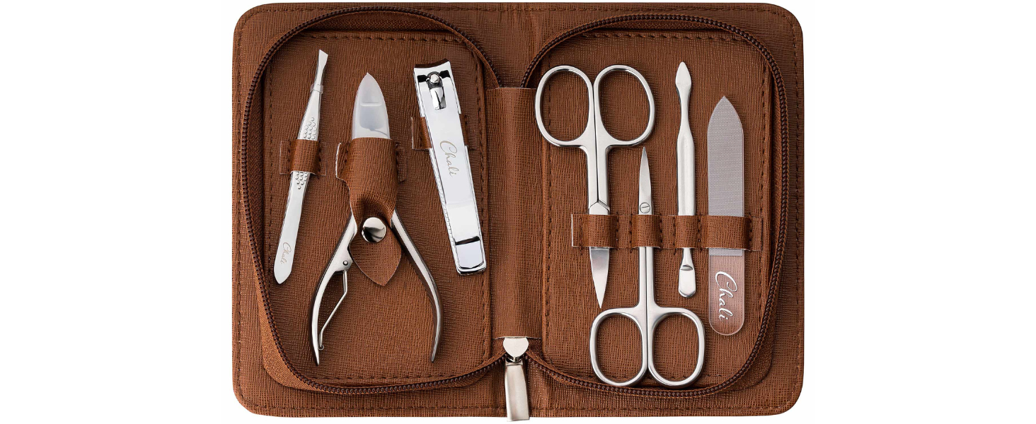 Набір для манікюру та педикюру Chali® 7 предметів з етаньє, нержавіюча сталь, чорний