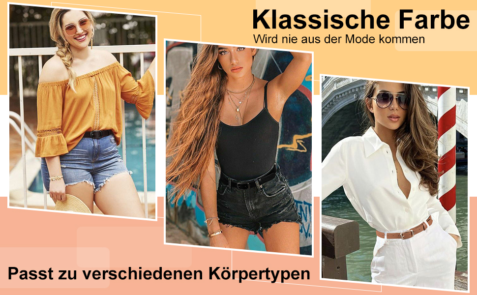 LEACOOLKEY: 2 жіночі шкіряні ремені з пряжкою Gold, для джинсів та штанів, чорний+бежевий, XXL, розмір 117-127 см