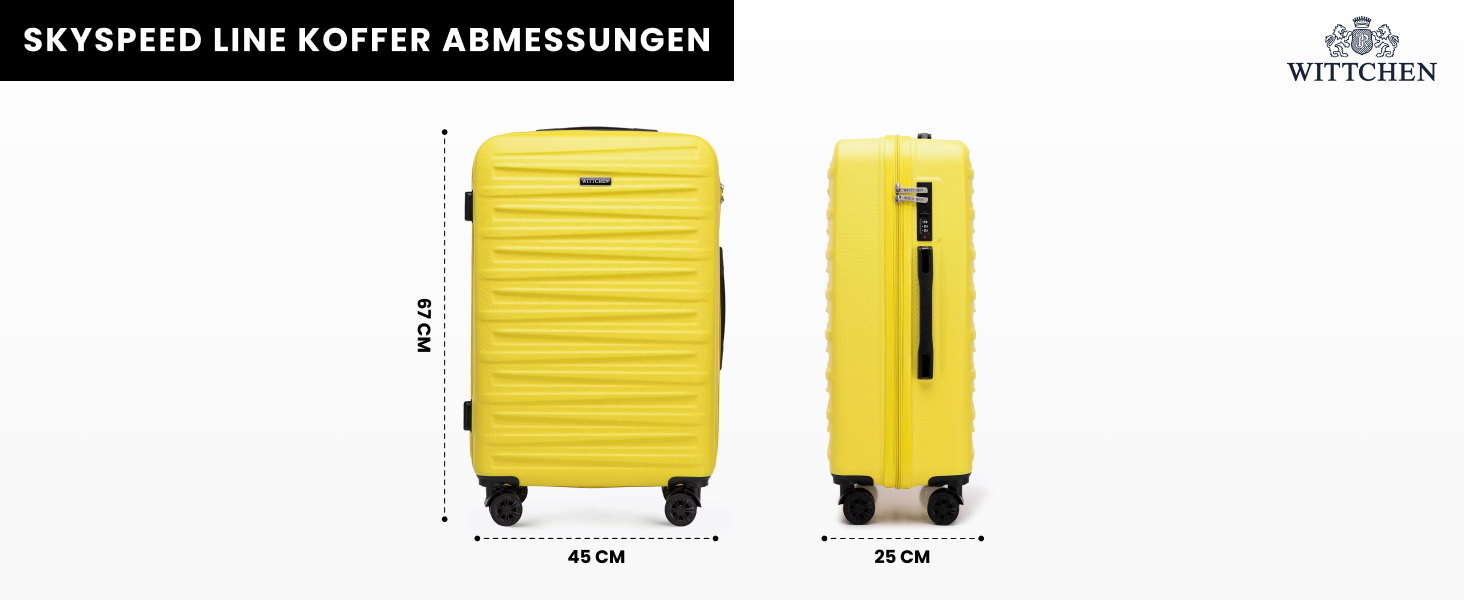 WITTCHEN Skyspeed Line: Великий валіза з жорстким корпусом ABS, 4 колеса, телескопічна ручка, комбінаційний замок, підходить для Lufthansa/Eurowings/Ryanair/Condor, жовтий (набір 3шт)