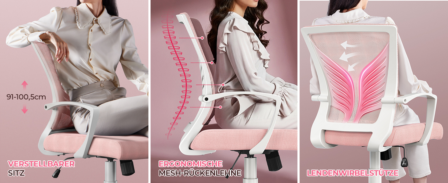 Крісло офісне Yaheetech ергономічне з регулюванням висоти, поворотне, з м'яким сидінням, для офісу/кабінету, світло-рожеве (2 шт)